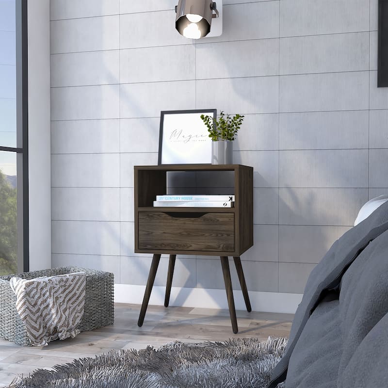 Superior Top Nightstand ,One Open Shelf, One Drawer, Four Legs