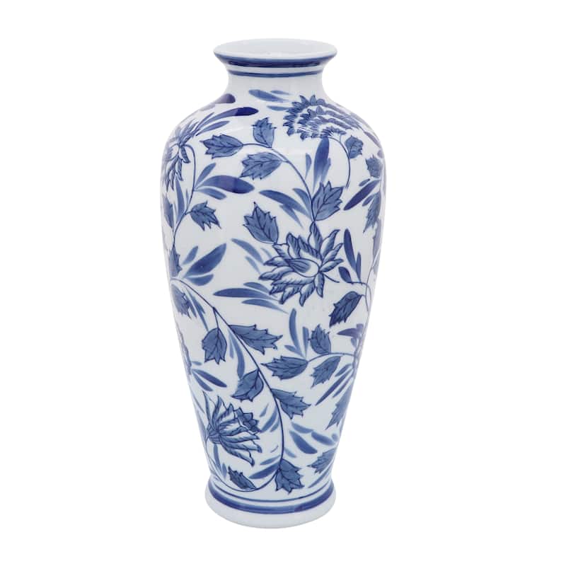 Sagebrook Home 13" Ceramic Vase Contemporary Blue and White Chinoiserie Design Floral Vase - 7" x 7" x 13" - Blue/white