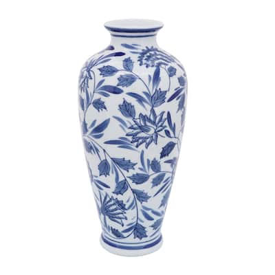 Decorative Ceramic Chinoiserie Vase for Home Decor Styling - 13", Blue
