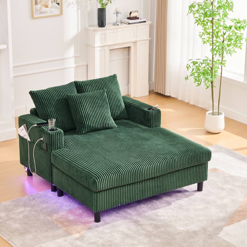 GDFStudio - Corduroy Recliner Sofa with USB Charging, RGB LED Light Strip - Suitable for Living Room and Bedroom
