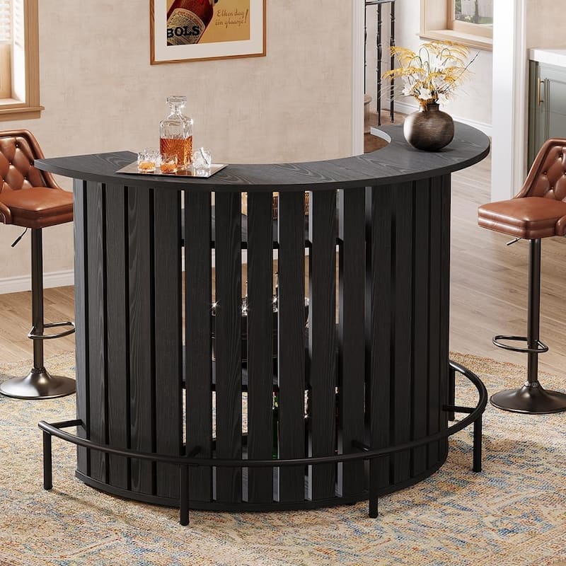 4-Tier Bar Table, 39.4" H Home Bar Unit with Footrest - Black