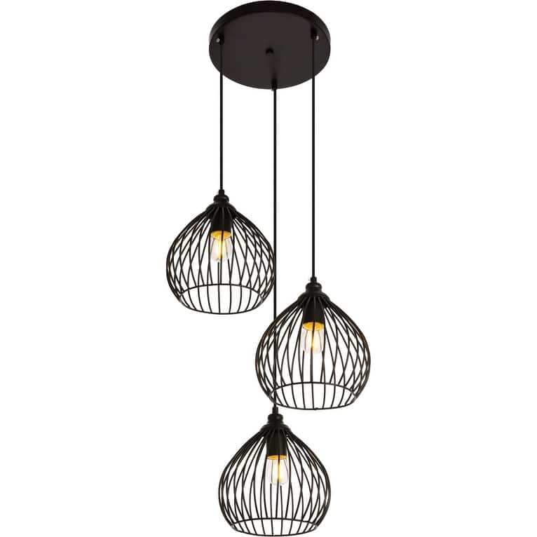 Elegant Lighting Sayer 3 Light 16" Wide Pendant with Aluminum Shades - Black