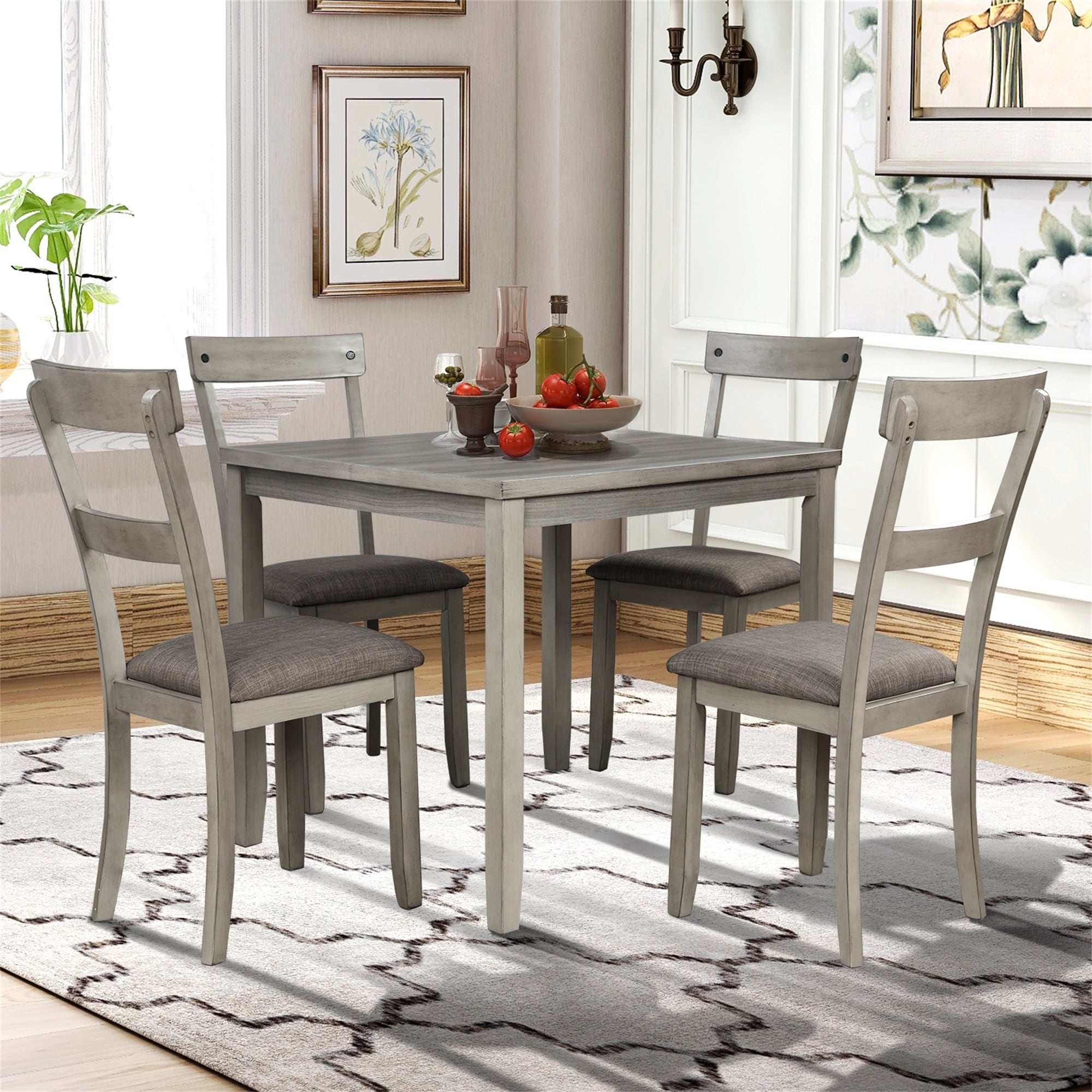 Merax 5-Piece Dining Set Industrial Wooden Kitchen Table and 4 Chairs for  Dining Room