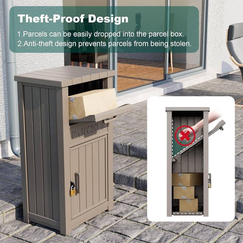 Package Delivery Box Outdoor, Resin Storage Box with Lockable Lid, Secure Contactless Parcel Drop Box for Porch, Garden