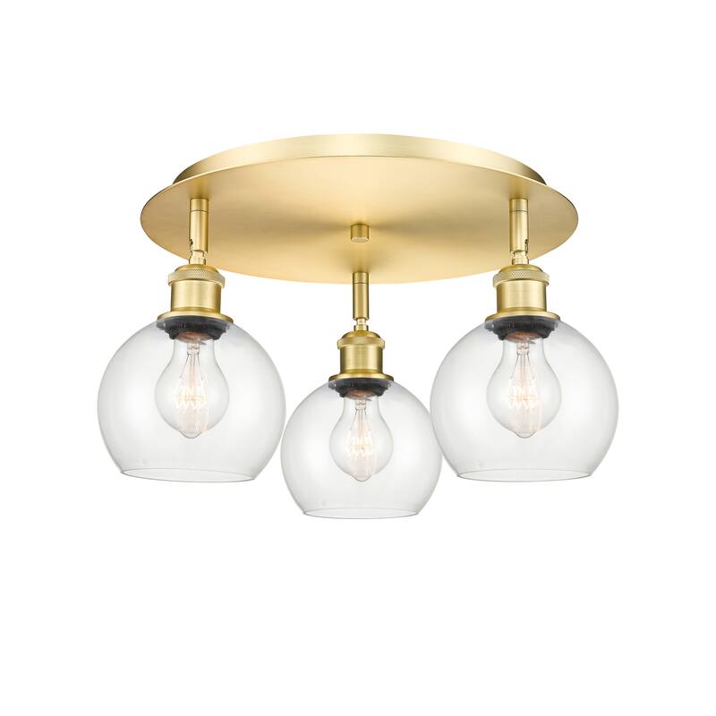 Innovations Lighting Athens - 3 Light 18" Flush Mount - Clear/Satin Gold