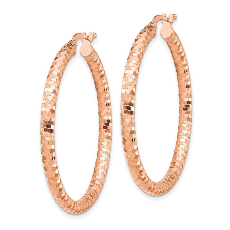 Curata 14k Rose Gold 3x30mm Sparkle Cut Hoop Earrings