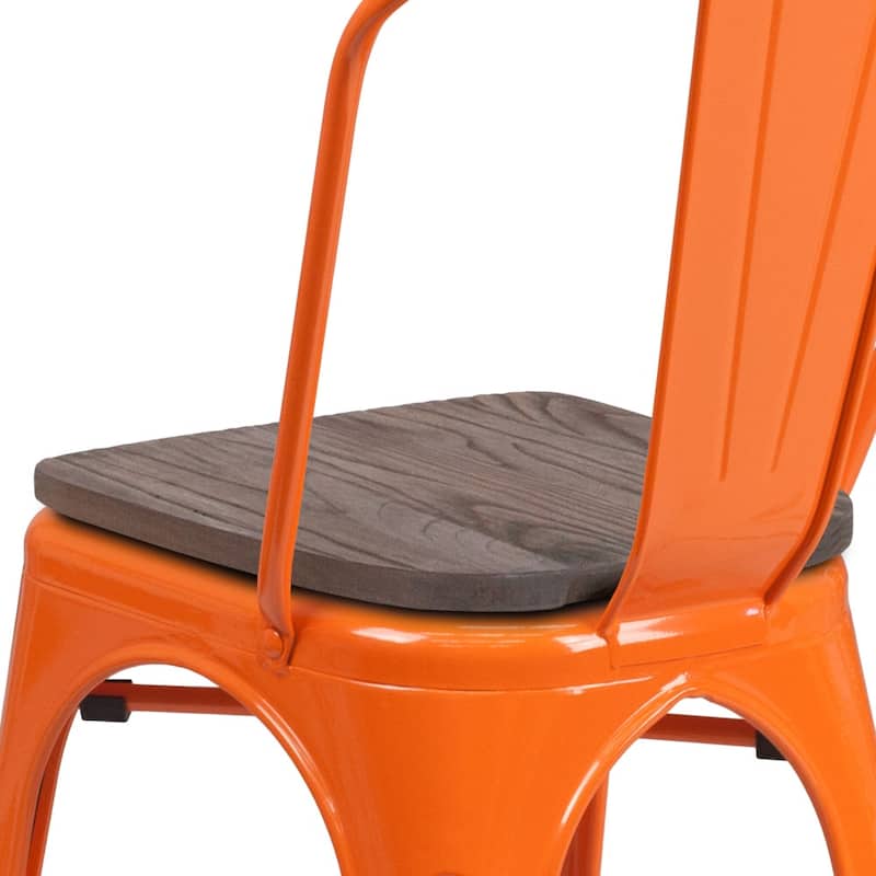 Wood Seat/ Galvanized Steel Stackable Chair (Set of 4) - 18"W x 20"D x 33"H