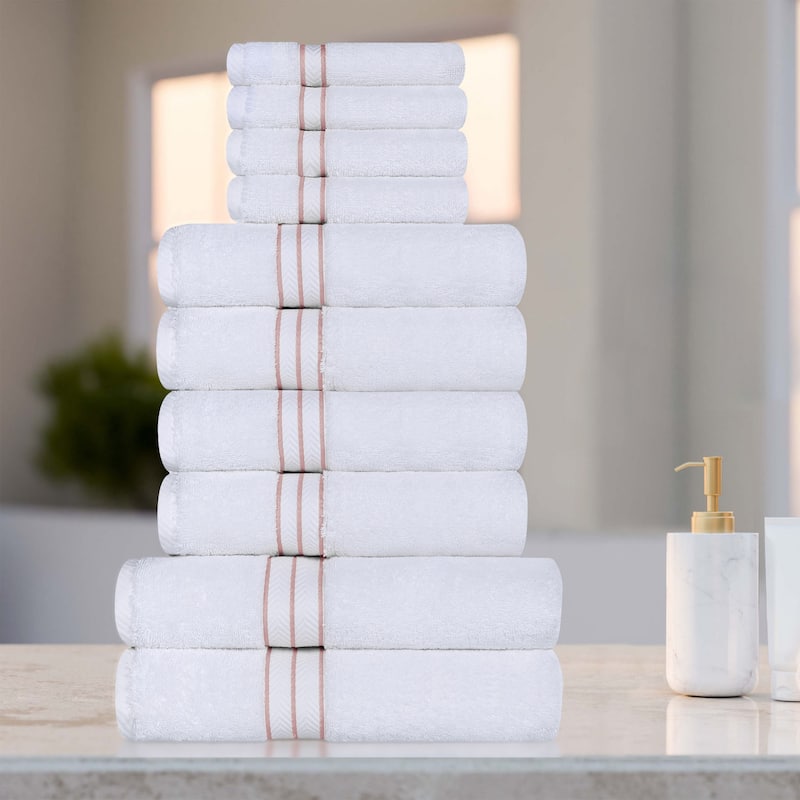 Turkish Cotton 10 Piece Absorbent Heavyweight Towel Set by Superior - Tea Rose