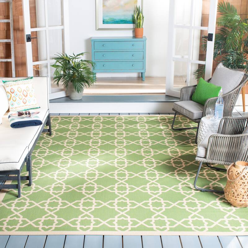 SAFAVIEH Courtyard Lawanda Trellis Indoor/ Outdoor Waterproof Patio Backyard Rug - 9' x 12' - Green/Beige