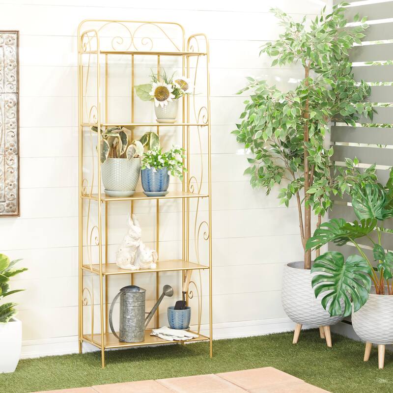 Metal Indoor Outdoor Tall Folding 5 Shelves Scroll Bakers Rack