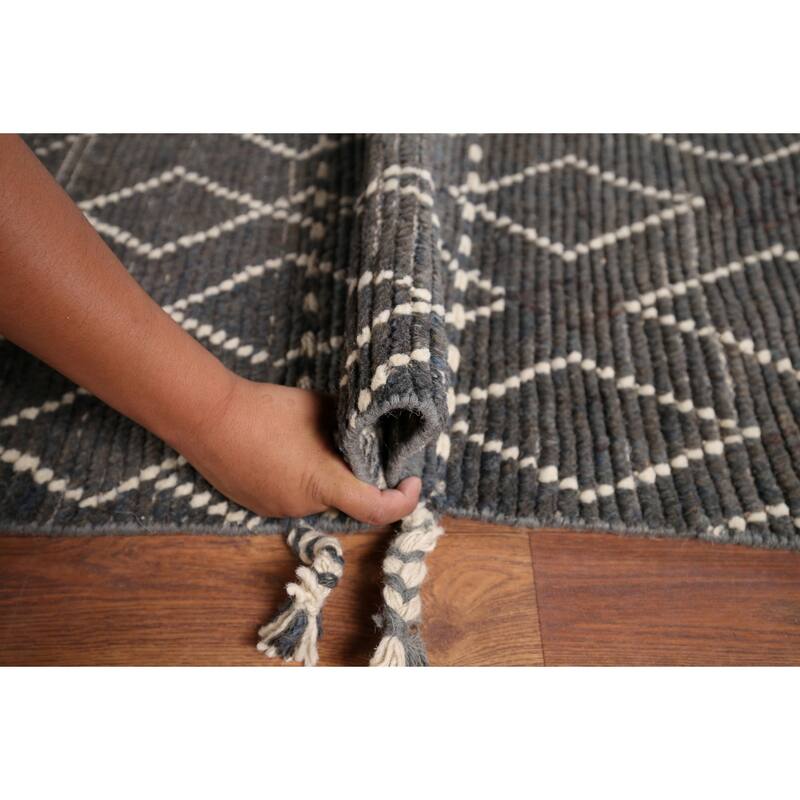 All-Over Geometric Moroccan Oriental Area Rug Handmade Wool Carpet - 7'10" x 10'1"