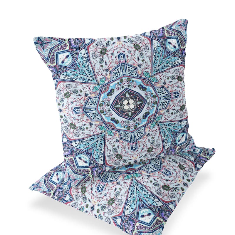 HomeRoots Set of Two 16" X 16" Blue and Gray Blown Seam Floral Indoor Outdoor Throw Pillow - 16.00' X '16.00' X '5.00