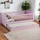 preview thumbnail 9 of 14, Kids Wood Semi-enclosed fence Platform Bed with Guardrail and Trundle Pink