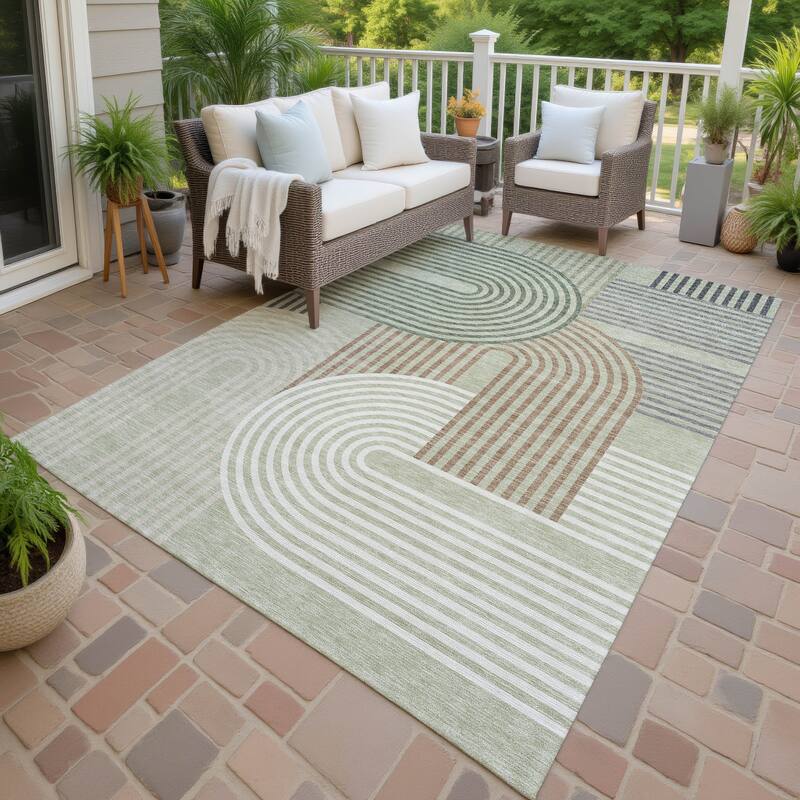 Machine Washable Indoor/ Outdoor Modern Basehor Chantille Rug - Celery - 10' x 14'