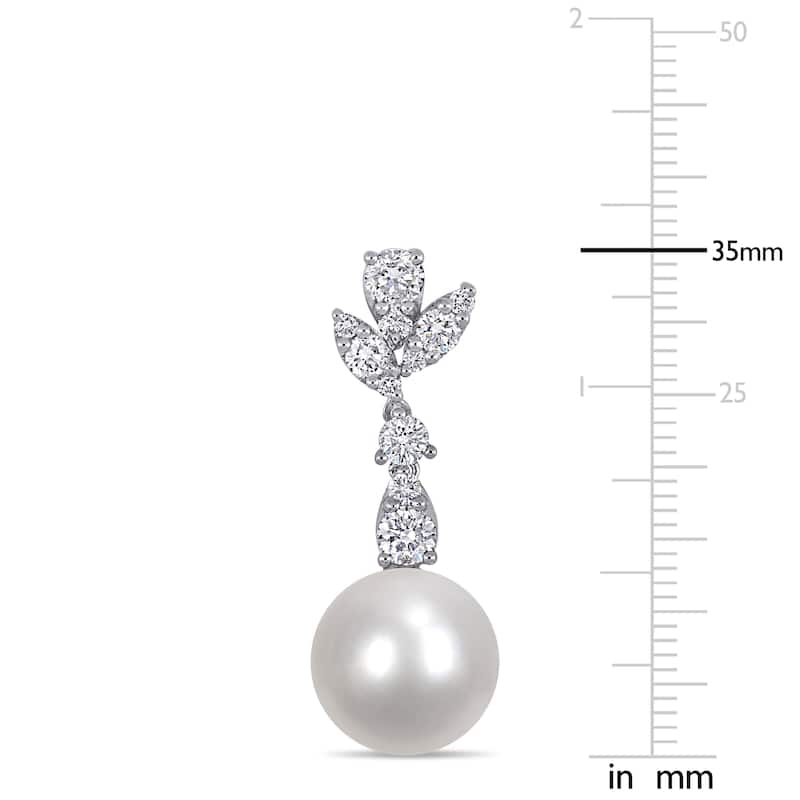 Miadora 2 1/2ct TDW Diamond and 13mm Cultured South Sea Pearl Drop Earrings 14k White Gold
