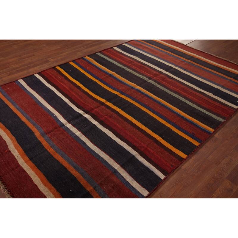 Striped Kilim Persian Area Rug Hand-Woven Wool Carpet - 5'9"x 8'8"