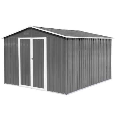10x8 FT Outdoor Metal Garden Shed, Galvanized Steel Large Storage Sheds with Lockable Doors, Tool House with Pitched Roof