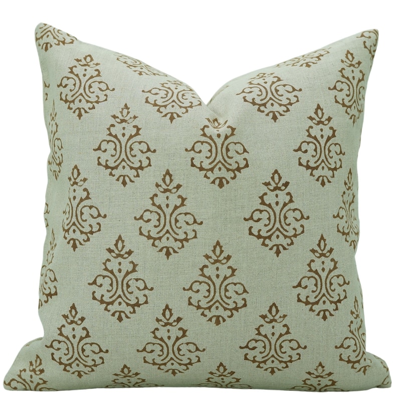 Linen Bohemian Block print pillow Cover Ekakshar Buta - Pillow Covers - 20" x 20"