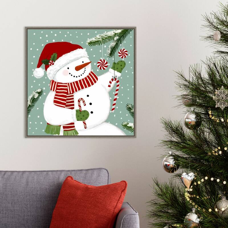 Peppermint Snowman I by Victoria Barnes Framed Canvas Wall Art