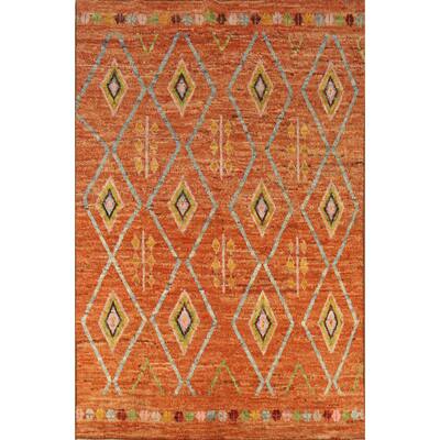 Orange Geometric Moroccan Oriental Area Rug Handmade Wool Carpet - 6'6" x 9'8"