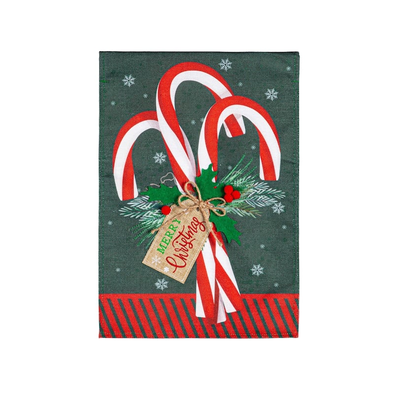 Candy Cane Burlap Garden Flag - Multi - Color - 12.5 in x 18 in