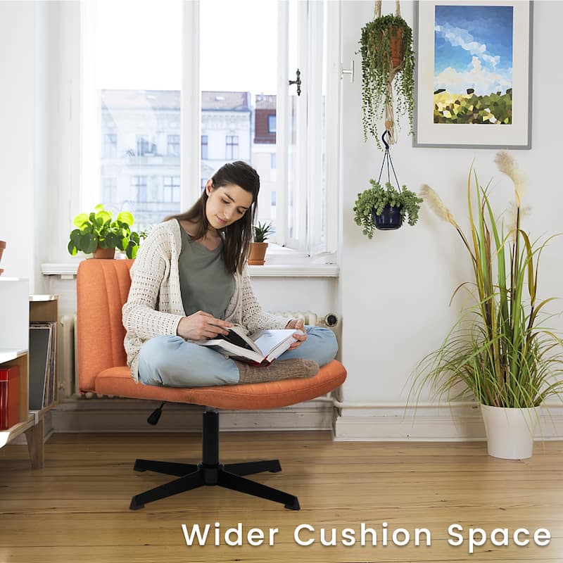 BOSSIN Armless Office Desk Chair No Wheels,Fabric Padded Modern Swivel Vanity Chair