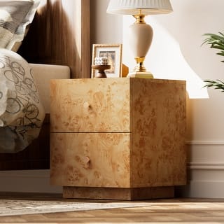 COZAYH Farmhouse Burl Wood Nightstand, Modern Dresser with Storage