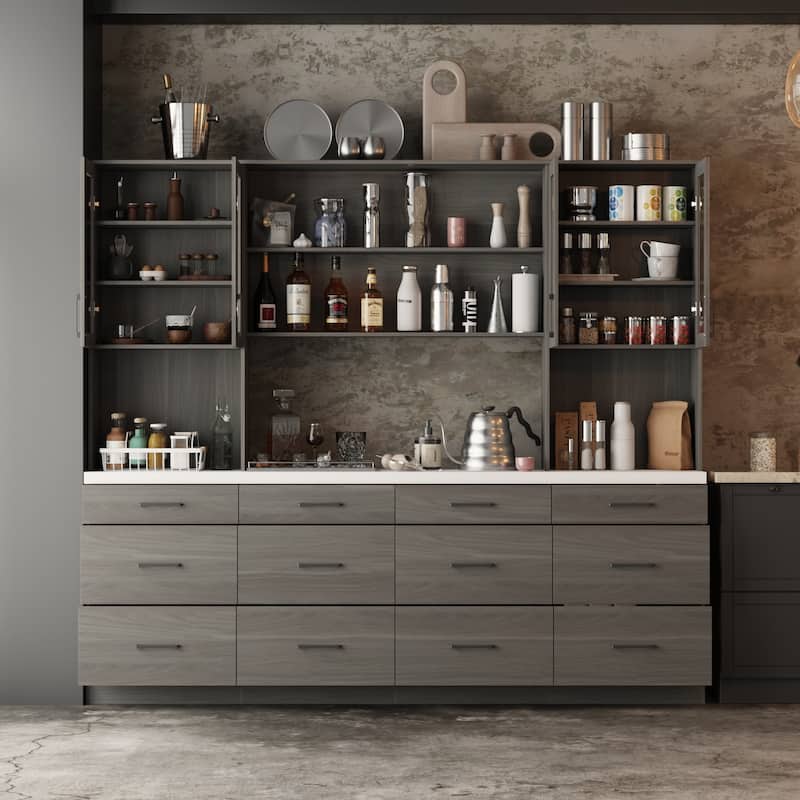 Panrty Storage Cabinet w/Glass Display Hutch Buffet Drawers Sideboard