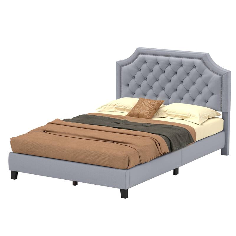 Moasis Upholstered Tufted Bed Frame with Adjustable Height Headboard
