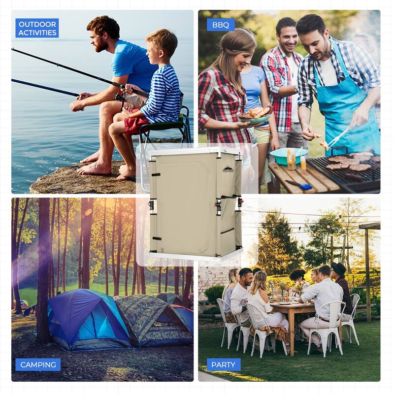 EAGLE PEAK Outdoor Folding Camping Table Easy Set Up Portable Aluminum Camping Kitchen, Beige