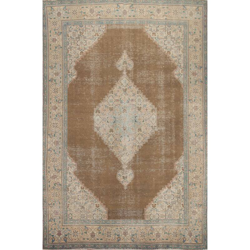 Hand Knotted Oriental 100% Wool Carpet Traditional Medallion Brown Tabriz Area Rug - 10' 11'' X 7' 9''