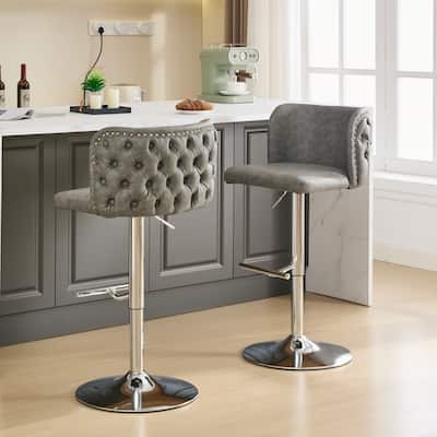 Swivel Barstools Adjusatble Seat Height With Chrome Base, Modern PU Upholstered Bar Stools with the whole Back Tufted,Set of 2
