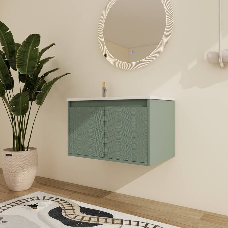 Malwee 24"/30"/36"/48" Floating Bathroom Vanity, Wall Mounted Bathroom Vanity with Resin Top,Soft Close Doors