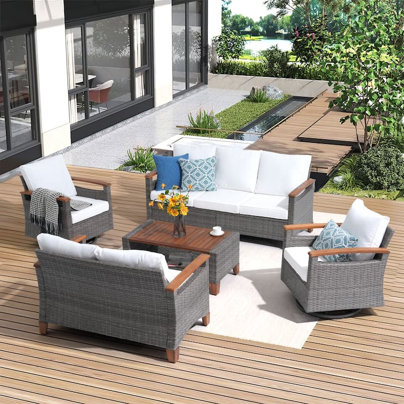 Outdoor 5-piece sofa set with swivel chair