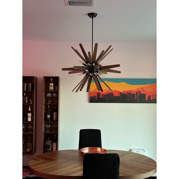 Bernice 8 light Antique Black Sputnik Natural Wood Chandelier On
