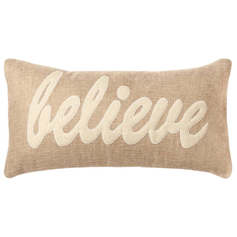 Rizzy Home Transitional Natural "Believe" Pillow Cover - 11"x21"