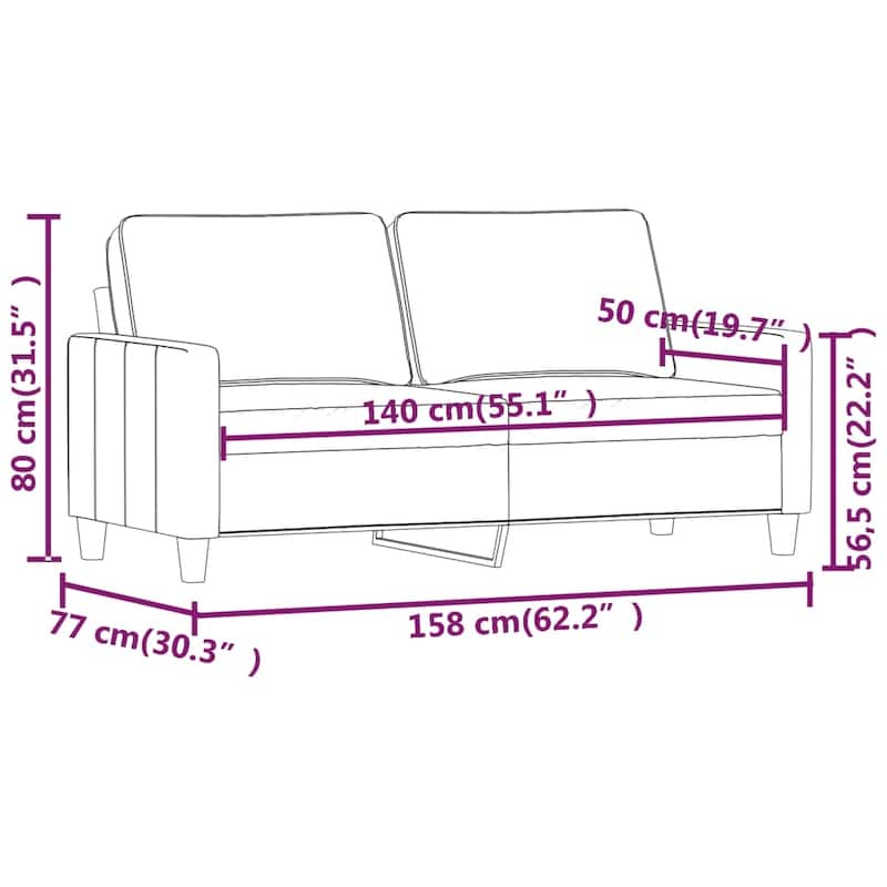 vidaXL 2-Seater Sofa Light Gray 55.1" Fabric - 62.2" x 30.3" x 31.5"