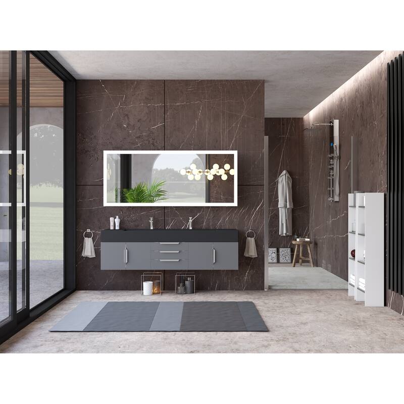 Nile 72" Wall Mounted Bathroom Vanity Set w/ Black Top