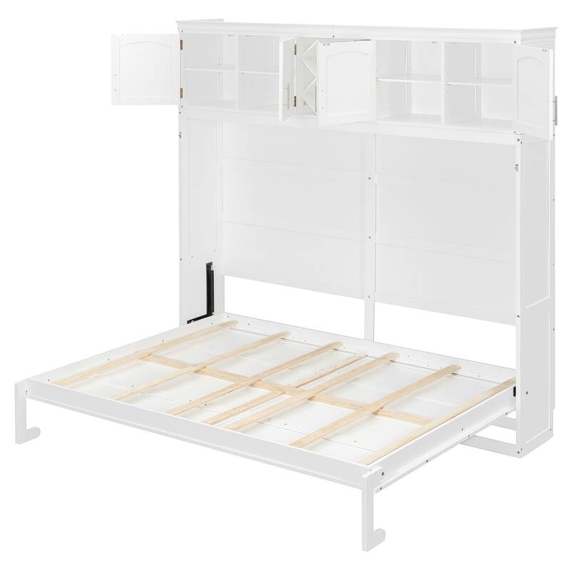 Roomfitters Queen Murphy Wall Bed with Top Cabinets and Wine Rack Storage Plywood