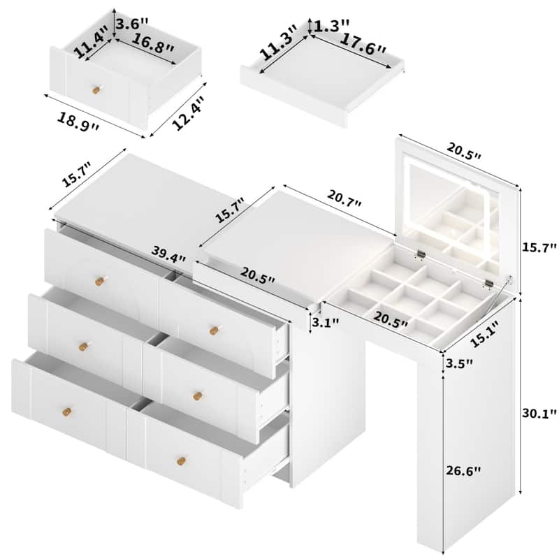 KISRAIS Vanity Desk with Mirror, Lights, and Flip-Top Tabletop
