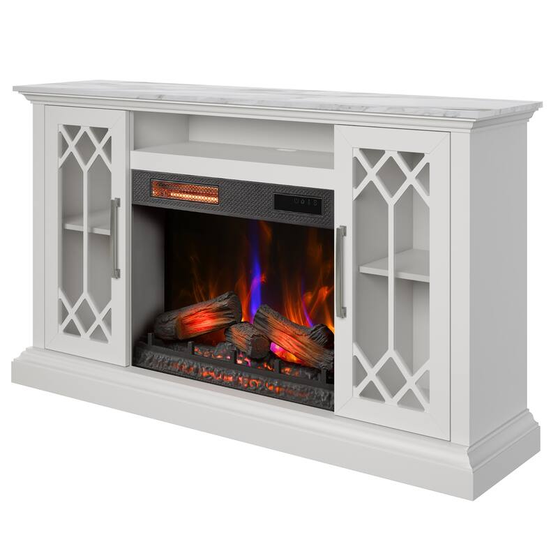 duraflame® Electric Fireplace Media Console for 65 Inch TVs with Glass Doors, Bright White