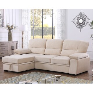 Velvet Fabric Reversible Sleeper Sectional Sofa - Bed Bath & Beyond ...