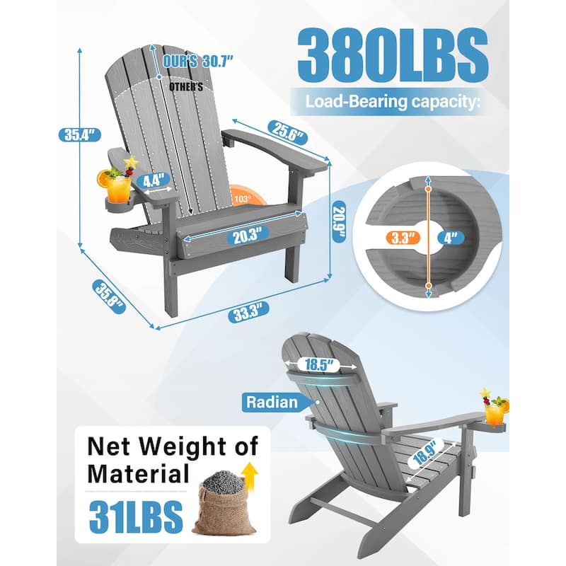 WINSOON All Weather HIPS Outdoor Plastic Adirondack Chair