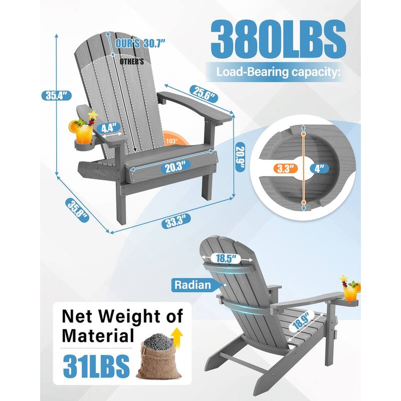 WINSOON All Weather HIPS Outdoor Plastic Adirondack Chairs Set of 4