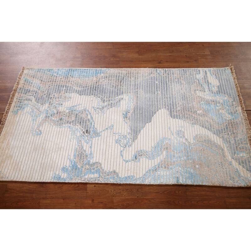 Striped Abstract Accent Rug Handmade Wool Carpet - 2'9" x 5'0"