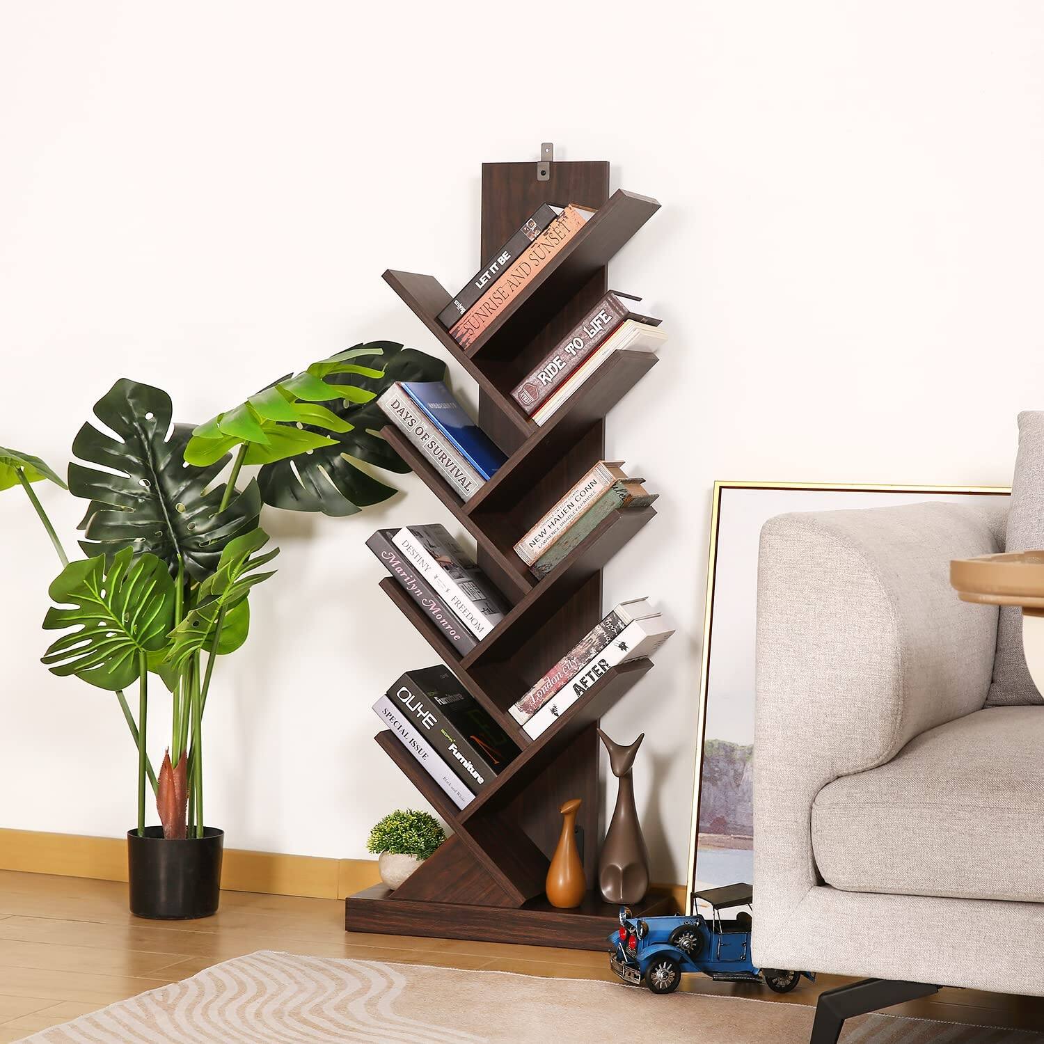 Tree Bookshelf, 8 Shelf Tree Bookcase, Space Saving Storage Rack for