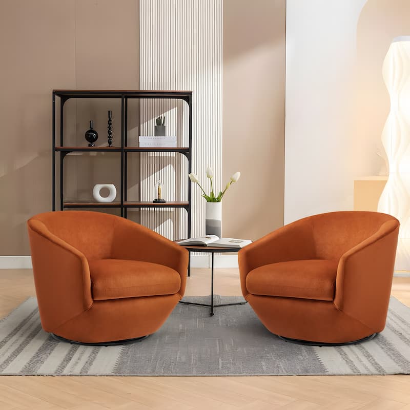Faux Leather Velvet Upholstered Swivel Barrel Chair