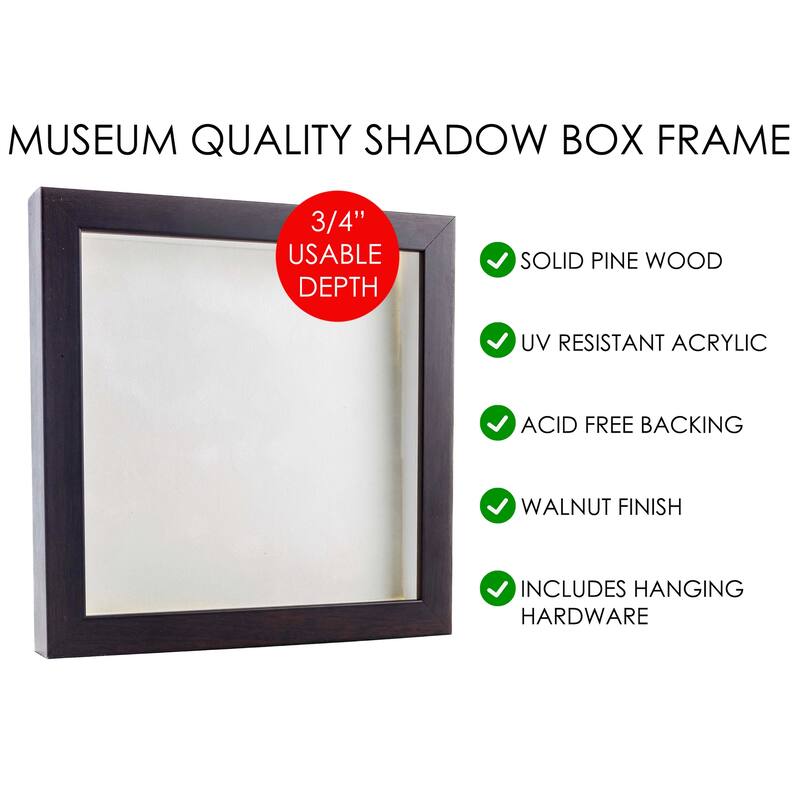 14x14 Brown Walnut Shadow Box Frame | 3/4" of Depth | Includes Hardware