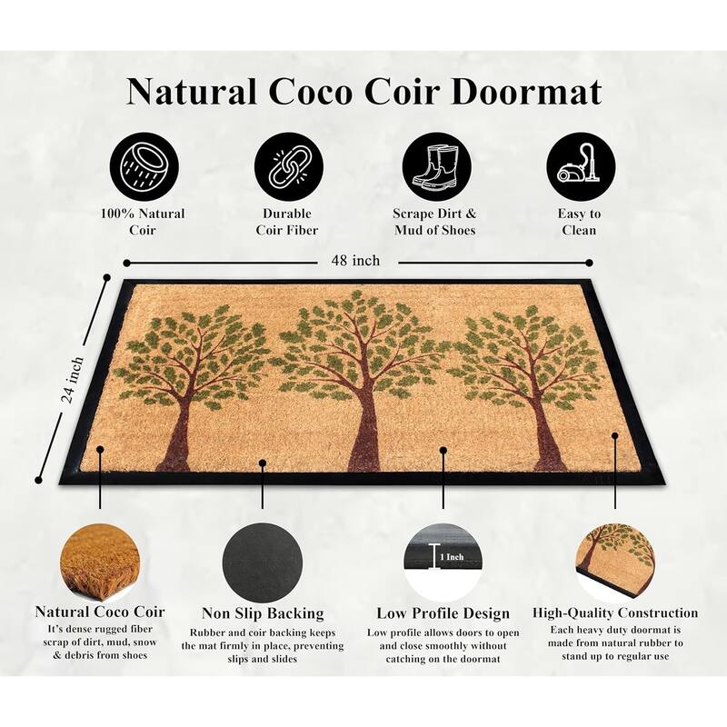 A1HC Designer Hand Crafted Rubber Coir Molded Double Single Door Mat 24x48 Inch