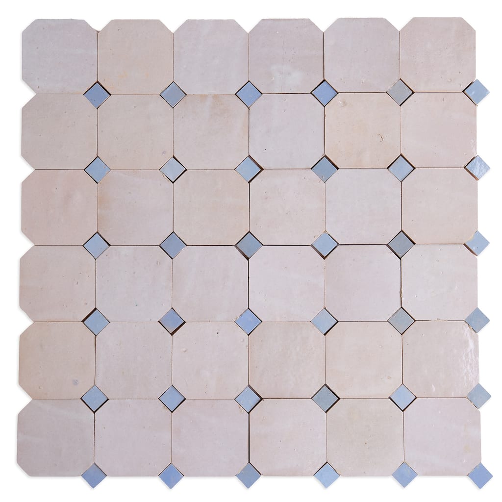 Contemporary Zellige Panels, 12" X 12" X 1/2", Gray - Blue Accents